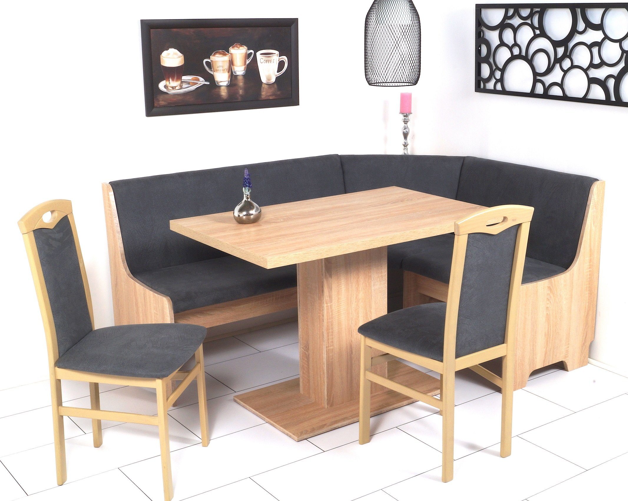 Stolebaenk Eckbankgruppe Bremen OLNITI, (Eckbank Set, 1xEckbank, 1xTisch, 2x Stuhl), beidseitig aufbaubar