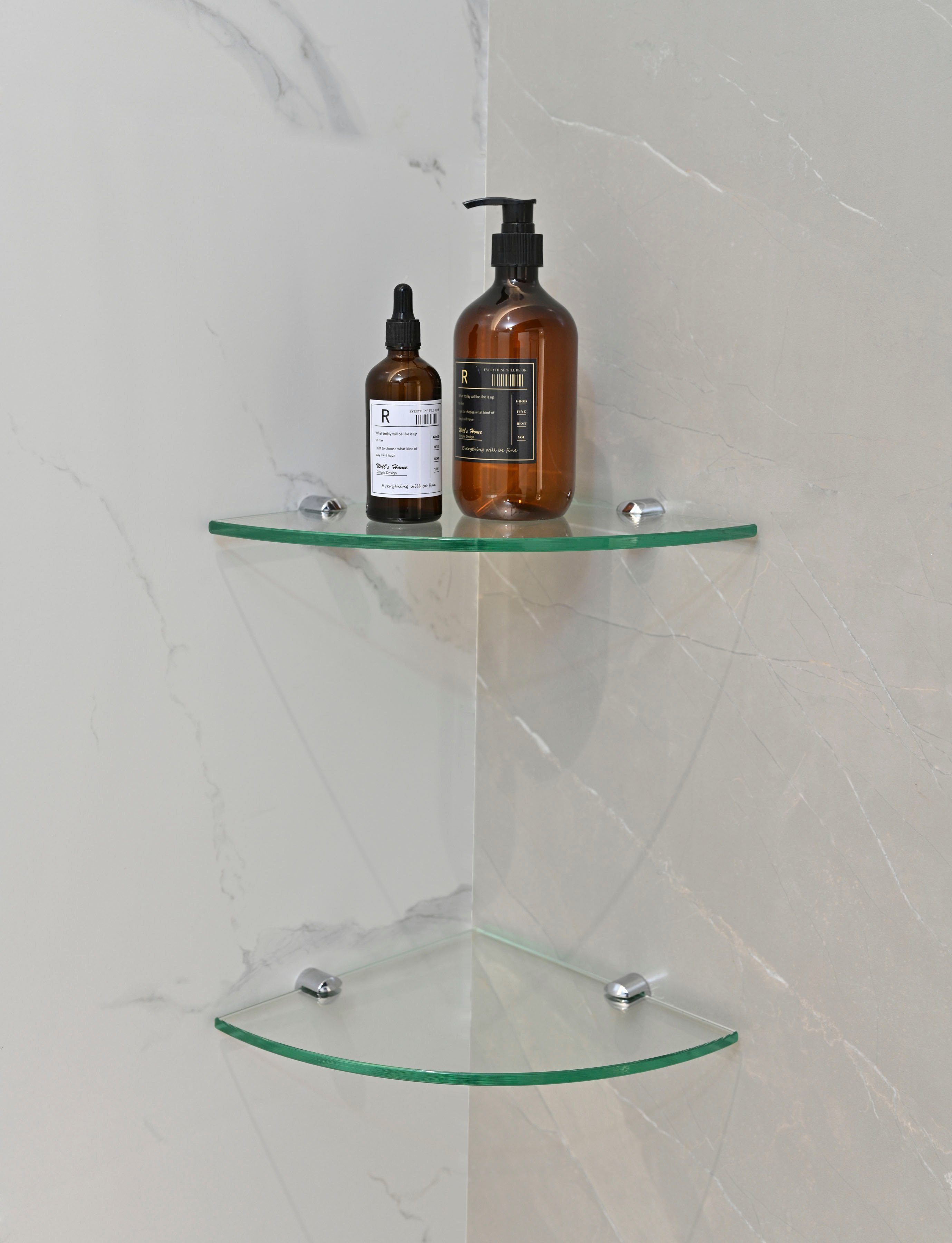 welltime Eckregal Duschglasregal, 2-tlg., Glasstärke 8mm, Einscheibensicherheitsglas, Klarglasoptik
