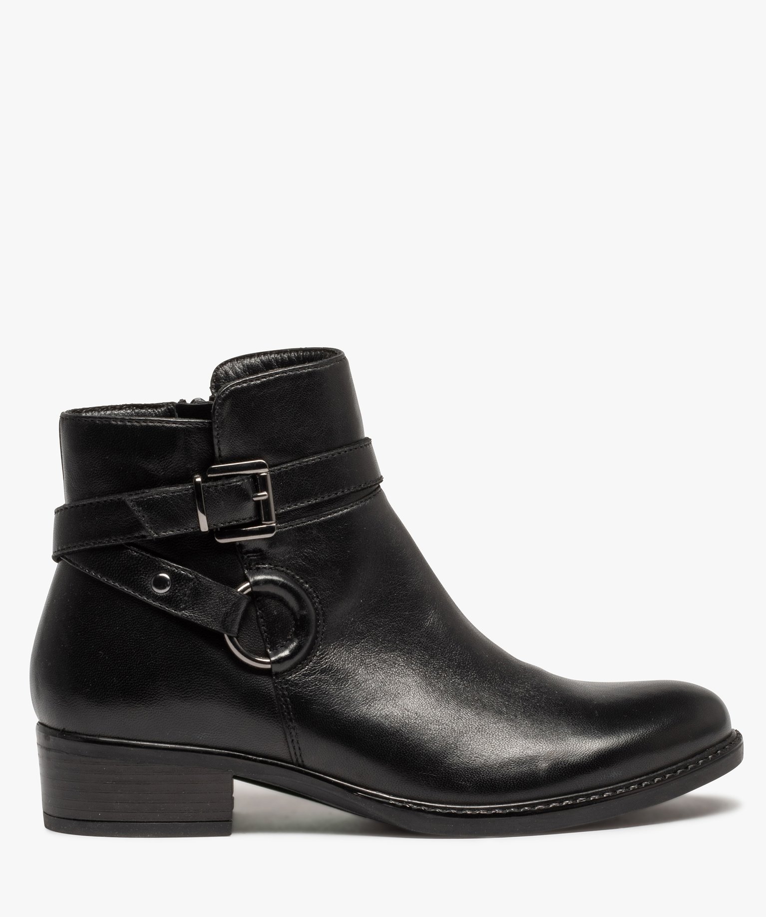 Boots femme unies en cuir à bride décorative - Tanéo noir | GEMO