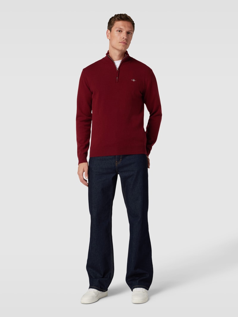 Strickpullover aus Wolle mit kurzem Reißverschluss in bordeaux rot