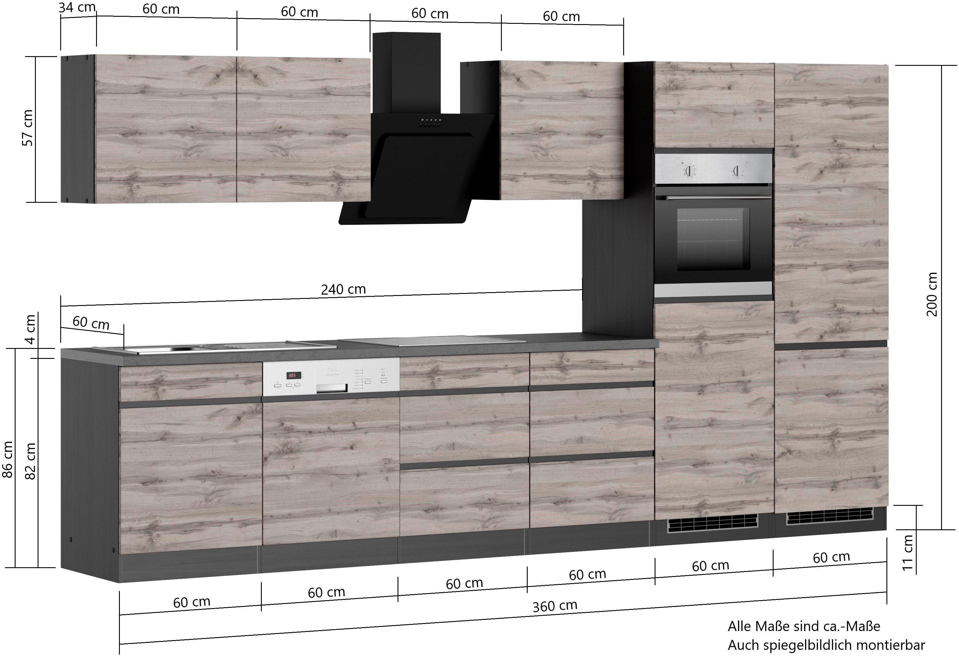 HELD MÖBEL Küche Riesa, Stellbreite 360 cm, wahlweise mit Induktionskochfeld