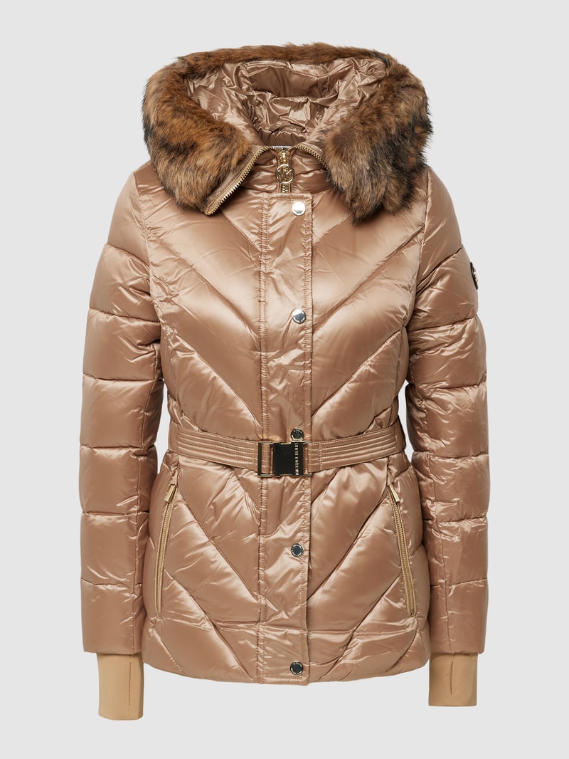 Steppjacke mit Kunstfellbesatz in gold