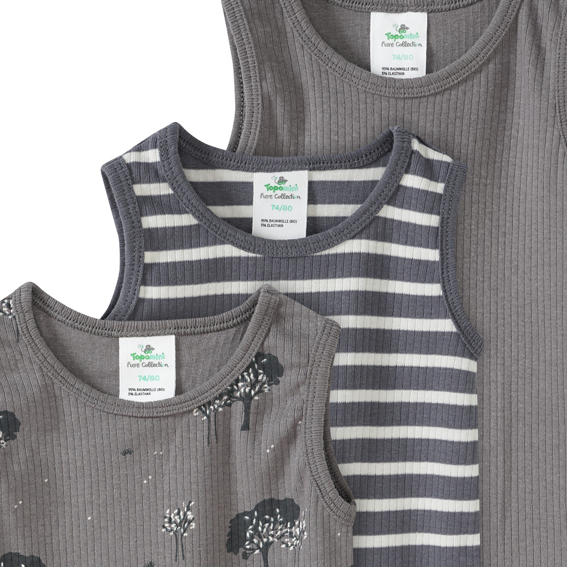 3 Baby Unterhemden mit Rippstruktur