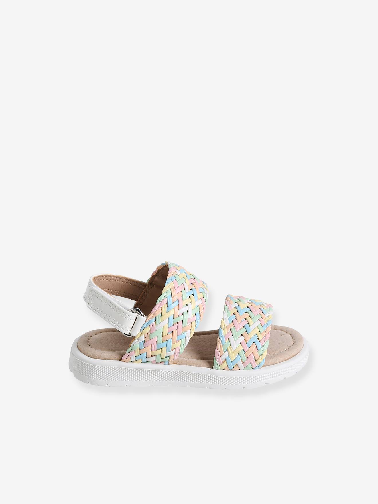 Vertbaudet Baby Klett-Sandalen mit nachtleuchtenden Flechtriemen - mehrfarbig