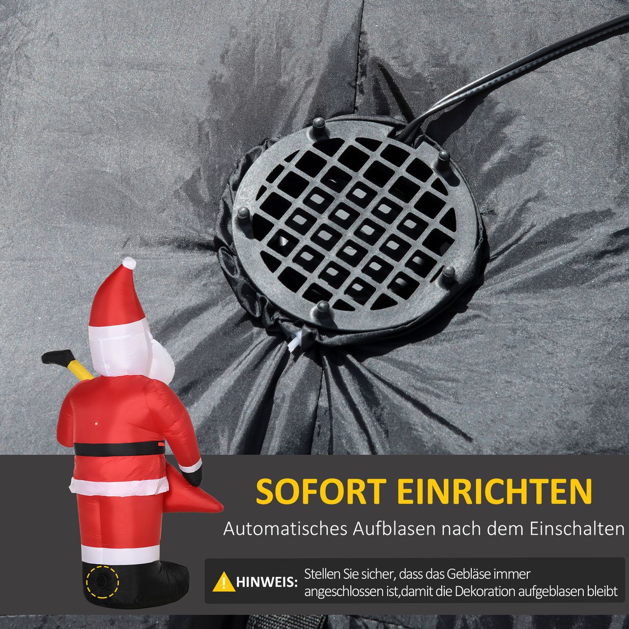 Outsunny 215 cm Aufblasbarer Weihnachtsmann mit E-Gitarre mit LED Wasserdicht