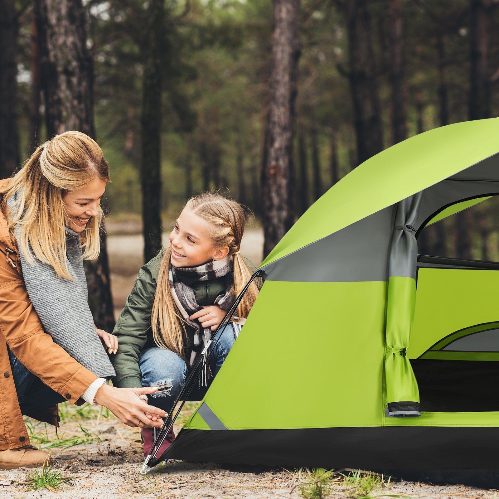 COSTWAY Kuppelzelt Campingzelt, Personen: 2, Doppelschicht, mit Regenverdeck
