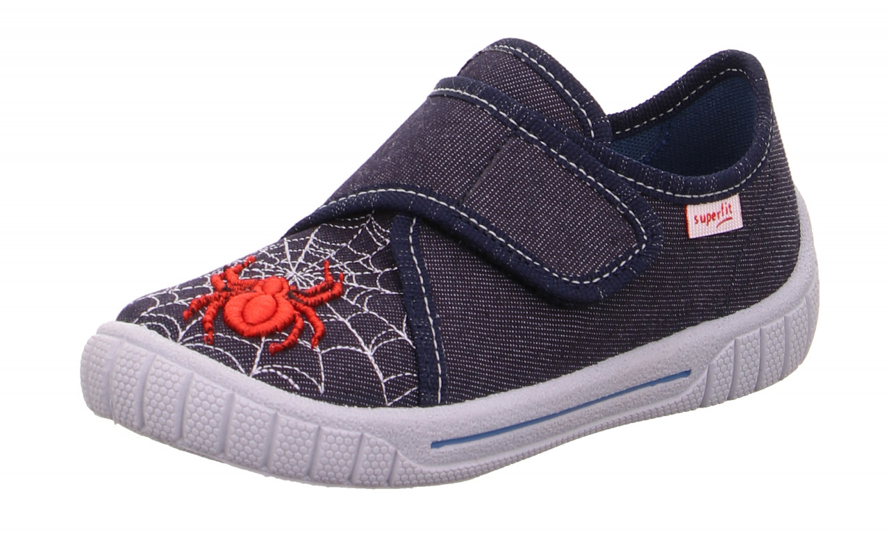 BILL - Blau/Rot Hausschuh mit Klettverschluss