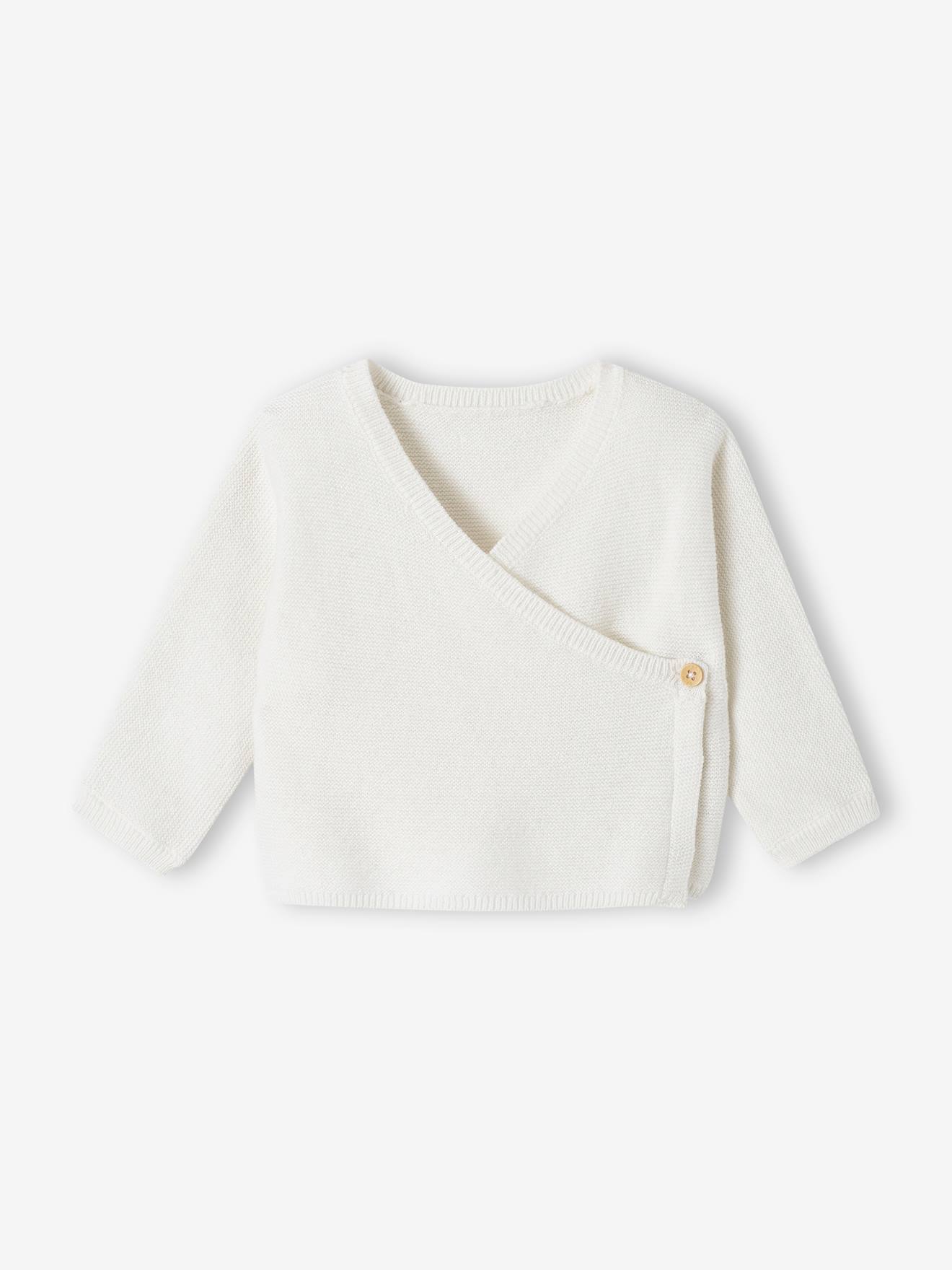 Cardigan brassière bébé en laine et coton rose poudré