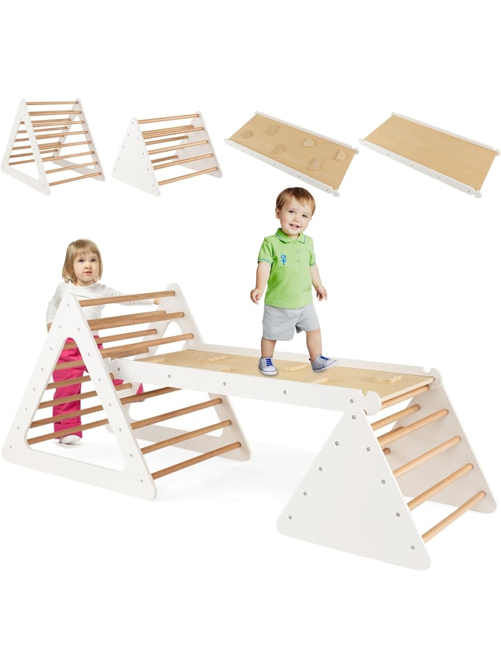 COSTWAY 3 in 1 Kletterdreieck mit Leiter in Beige günstig kaufen 70 cm