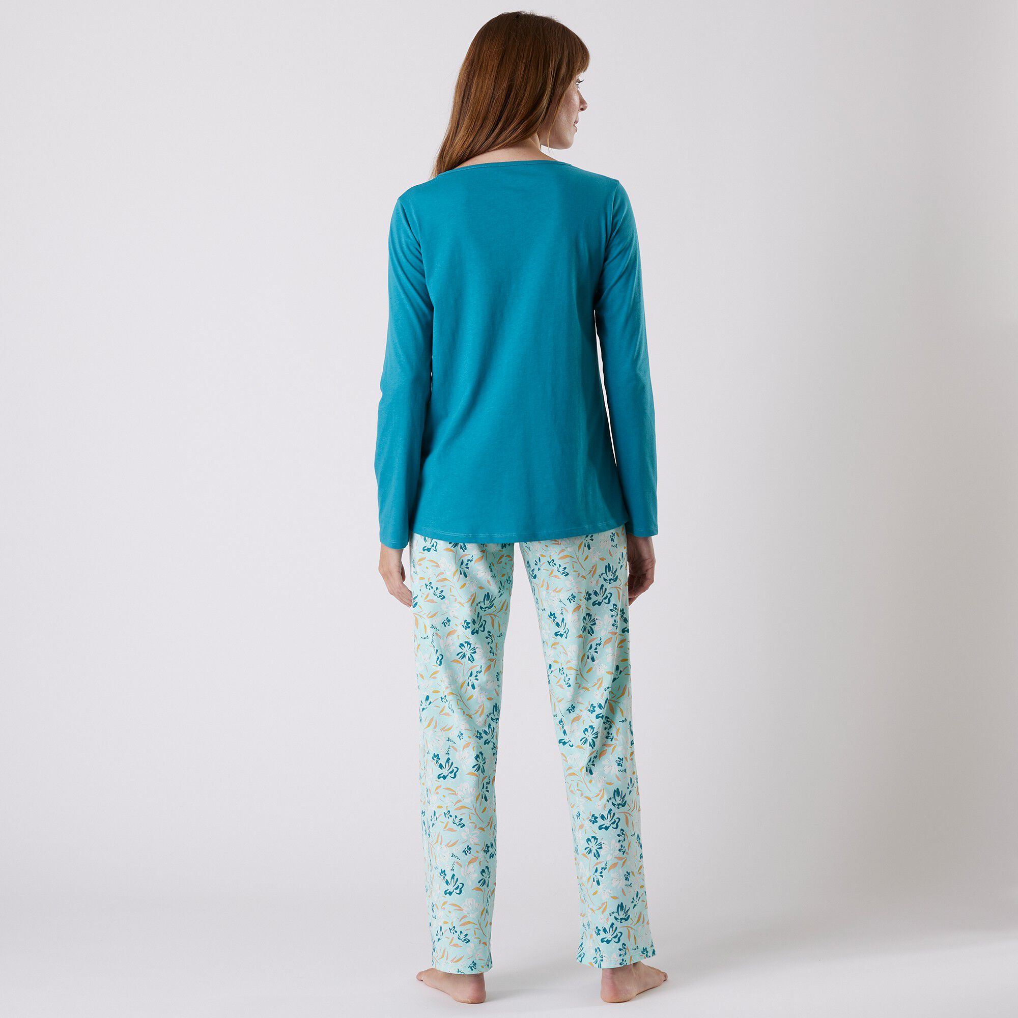 Tee-shirt pyjama manches longues imprimé placé 