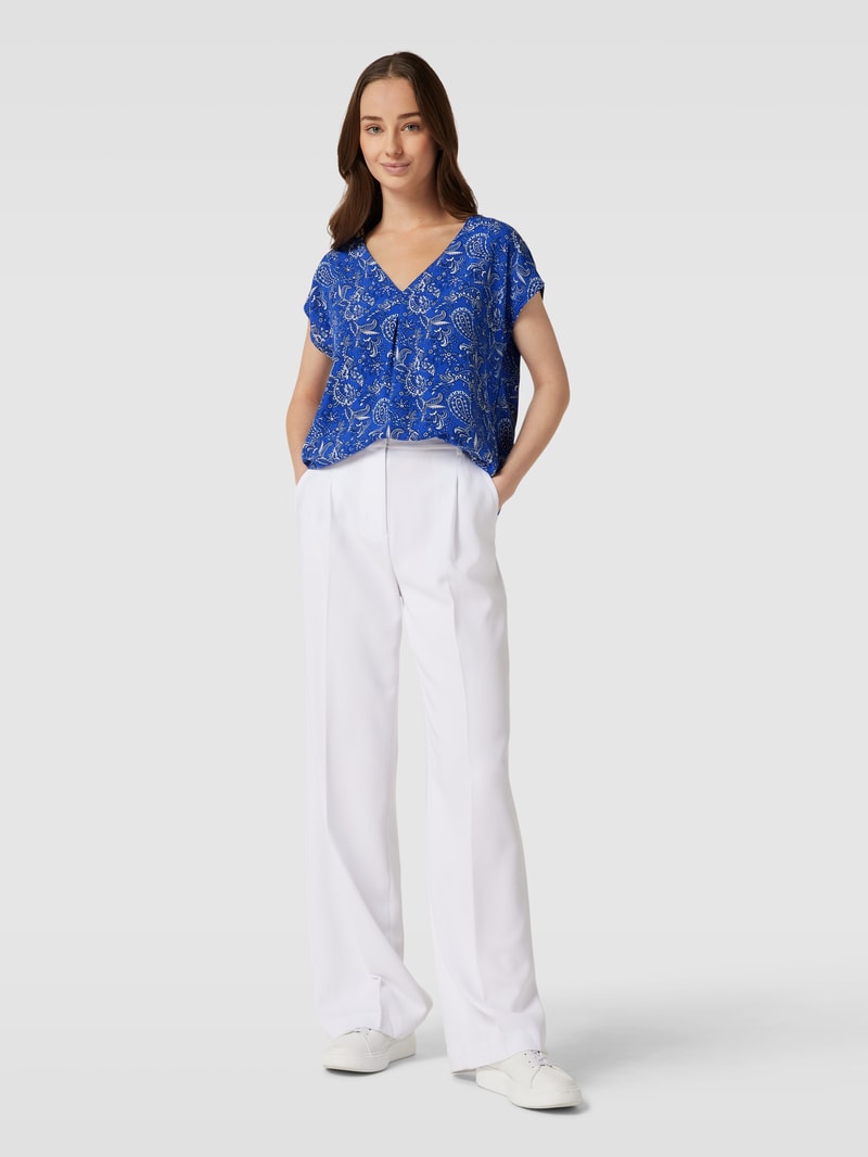 Blusenshirt aus reiner Viskose mit Kellerfalte in royalblau