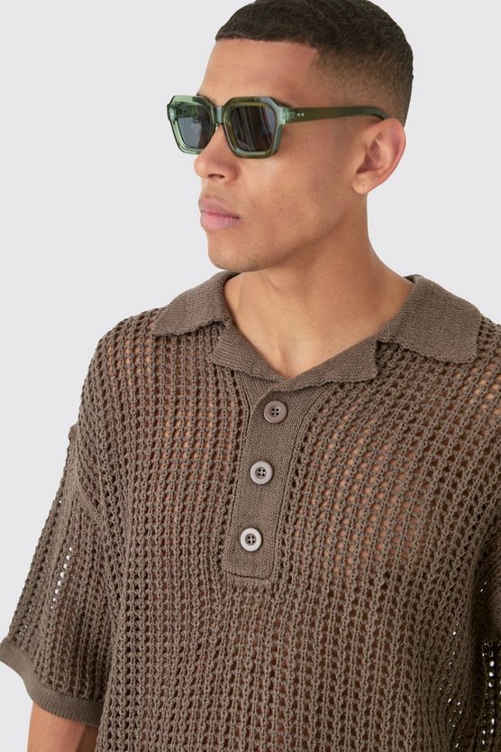 Oversize Strick-Poloshirt
