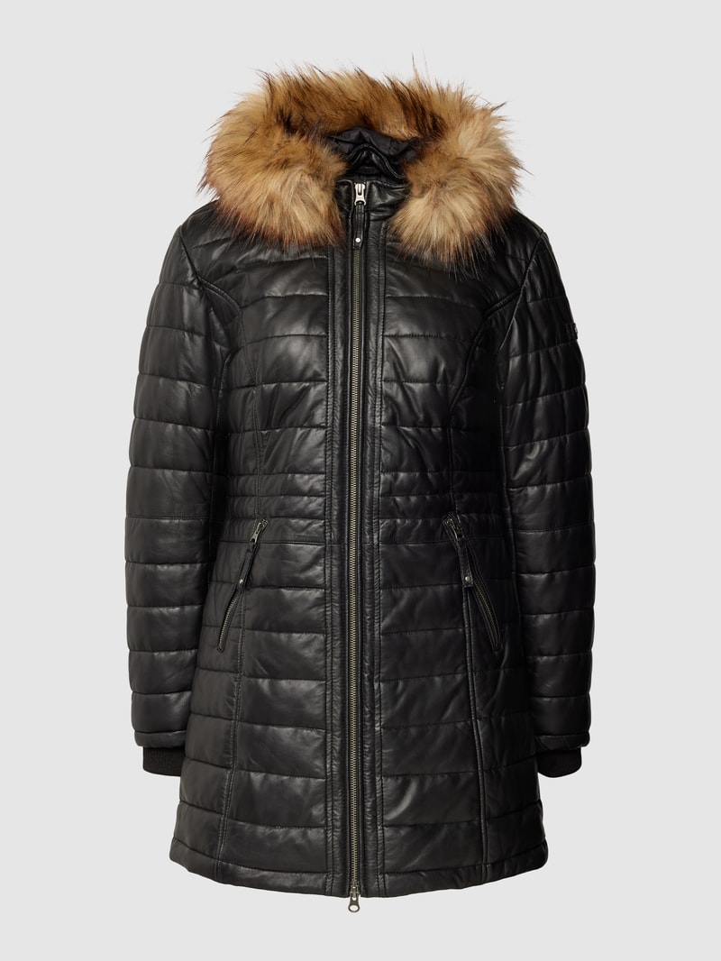 Steppjacke aus Leder in schwarz