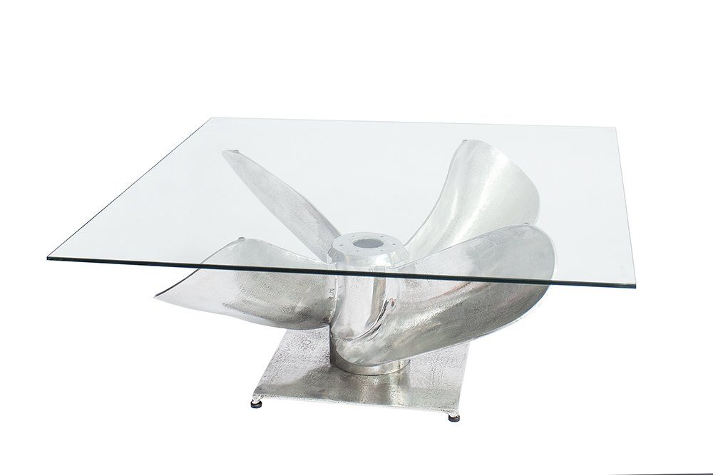 riess-ambiente Couchtisch OCEAN L 85cm silber antik, Wohnzimmer · Glasplatte · eckig · Maritim · Schiffsschraube · Metall