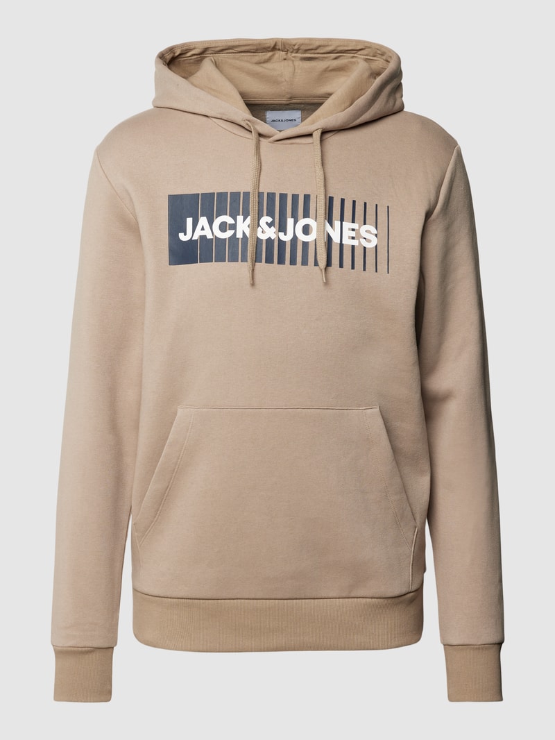 Hoodie mit Label-Print Modell 'ECORP' in beige