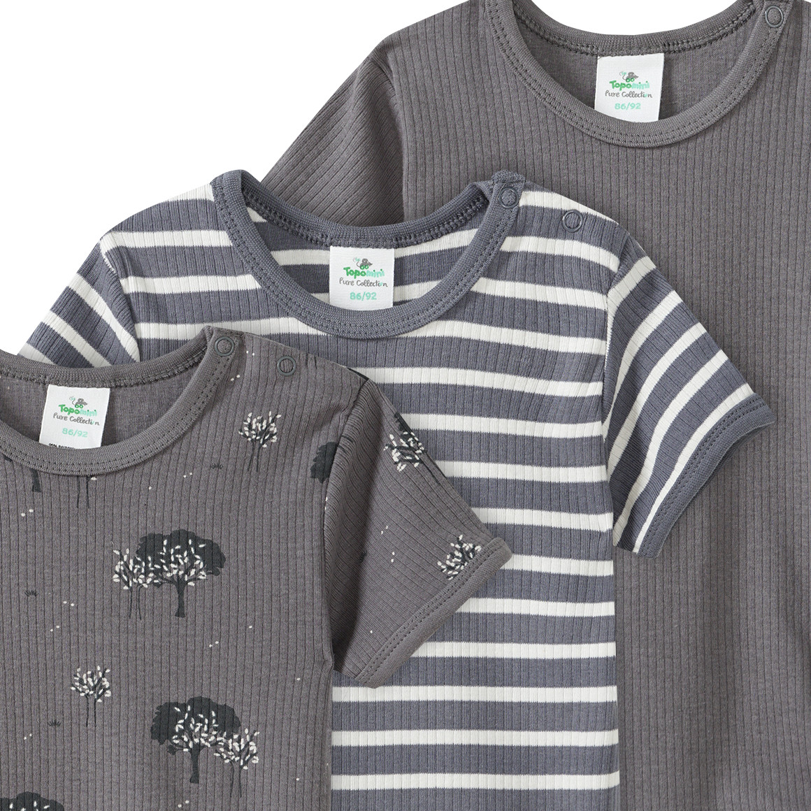 3 Baby Bodys mit Rippstruktur