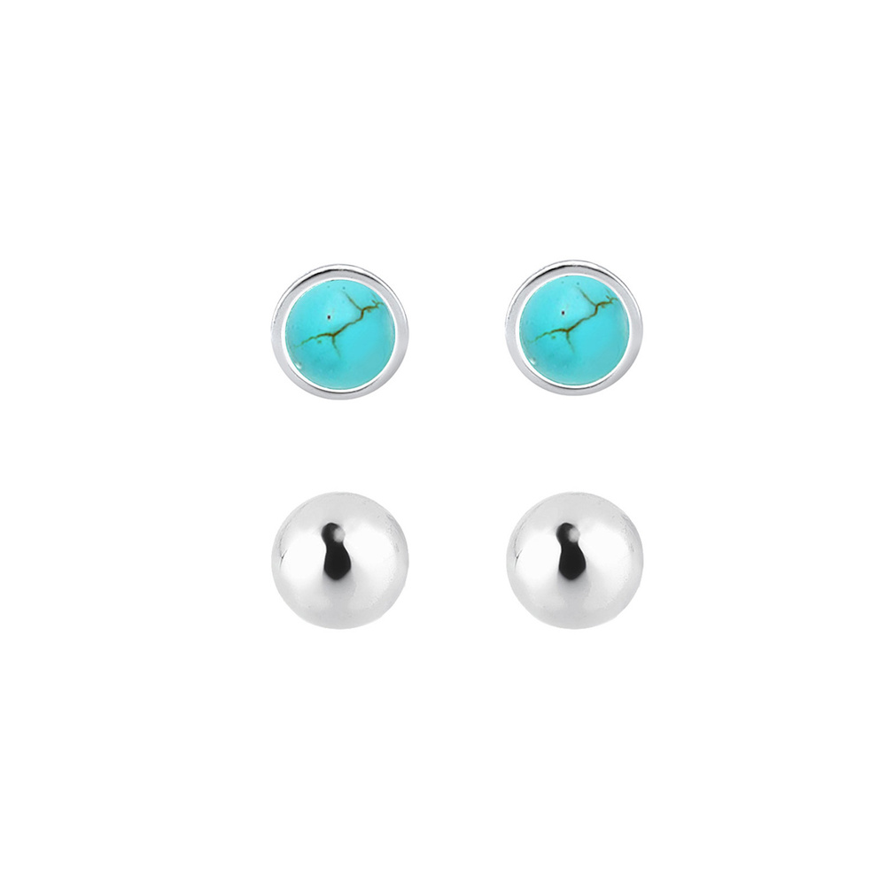 Elli Elli Boucles d'Oreilles Basic Set Kugel Edelstein 925 Sterling Silber Boucles d'oreilles