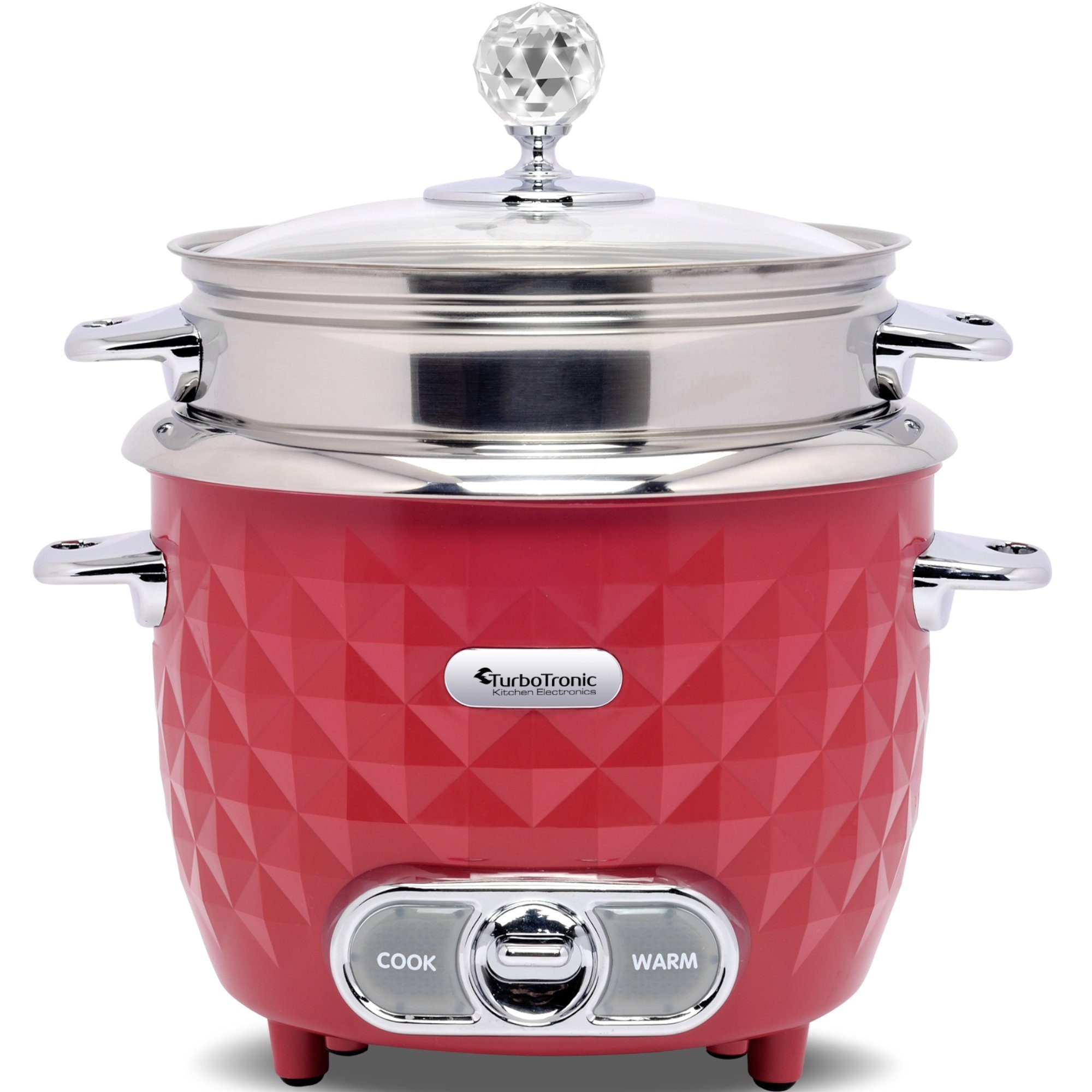 TurboTronic by Z-Line Reiskocher 1 Liter mit Dampfgareinsatz aus Edelstahl PLASTIKFREI, 400 W, mini Design Dampfgarer kleiner Reistopf Milchreis Cooker