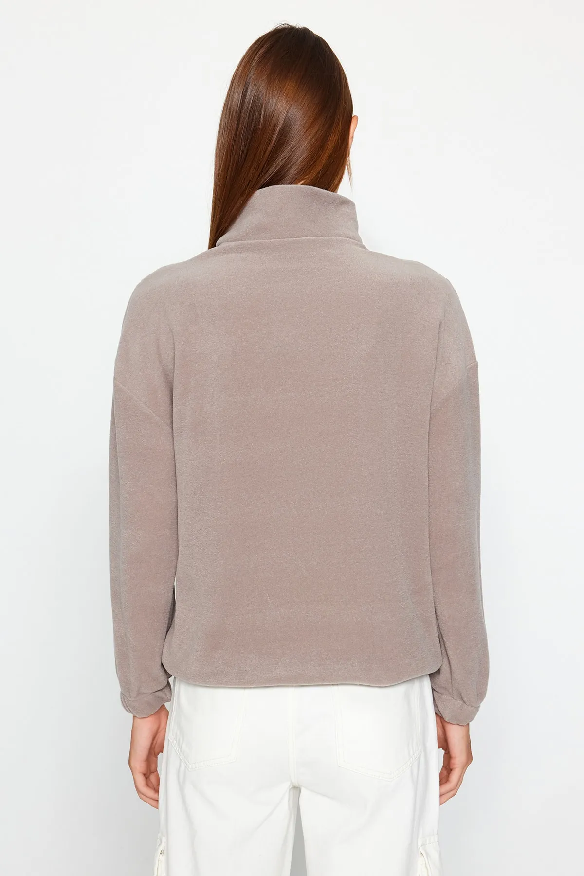 Trendyol Collection  Strick-Sweatshirt mit Reißverschluss in Stein