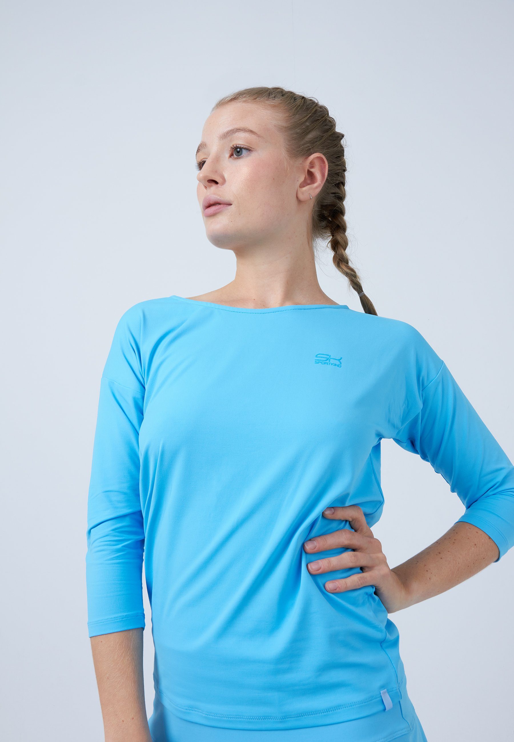 SPORTKIND Funktionsshirt Tennis 3/4 Loose Fit Shirt Mädchen & Damen hellblau