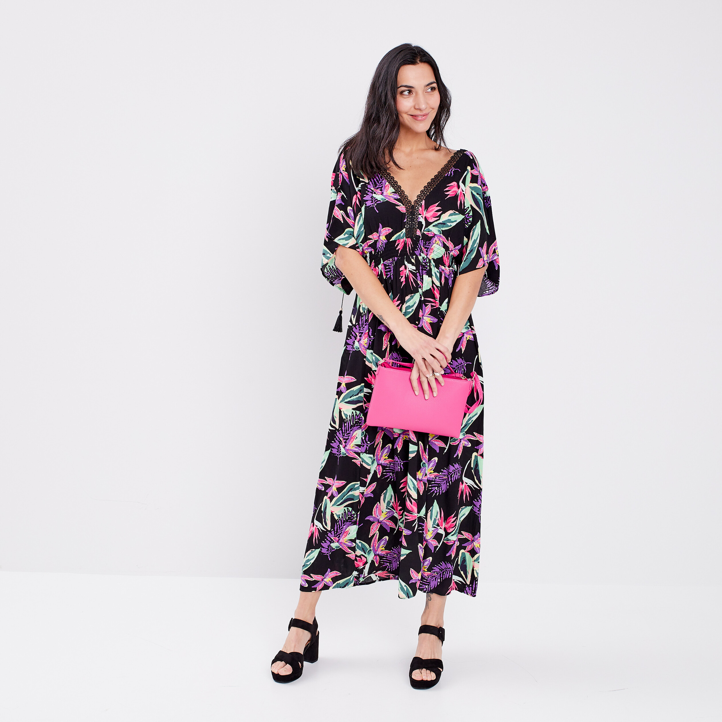 Robe longue évasée noir femme | La Halle
