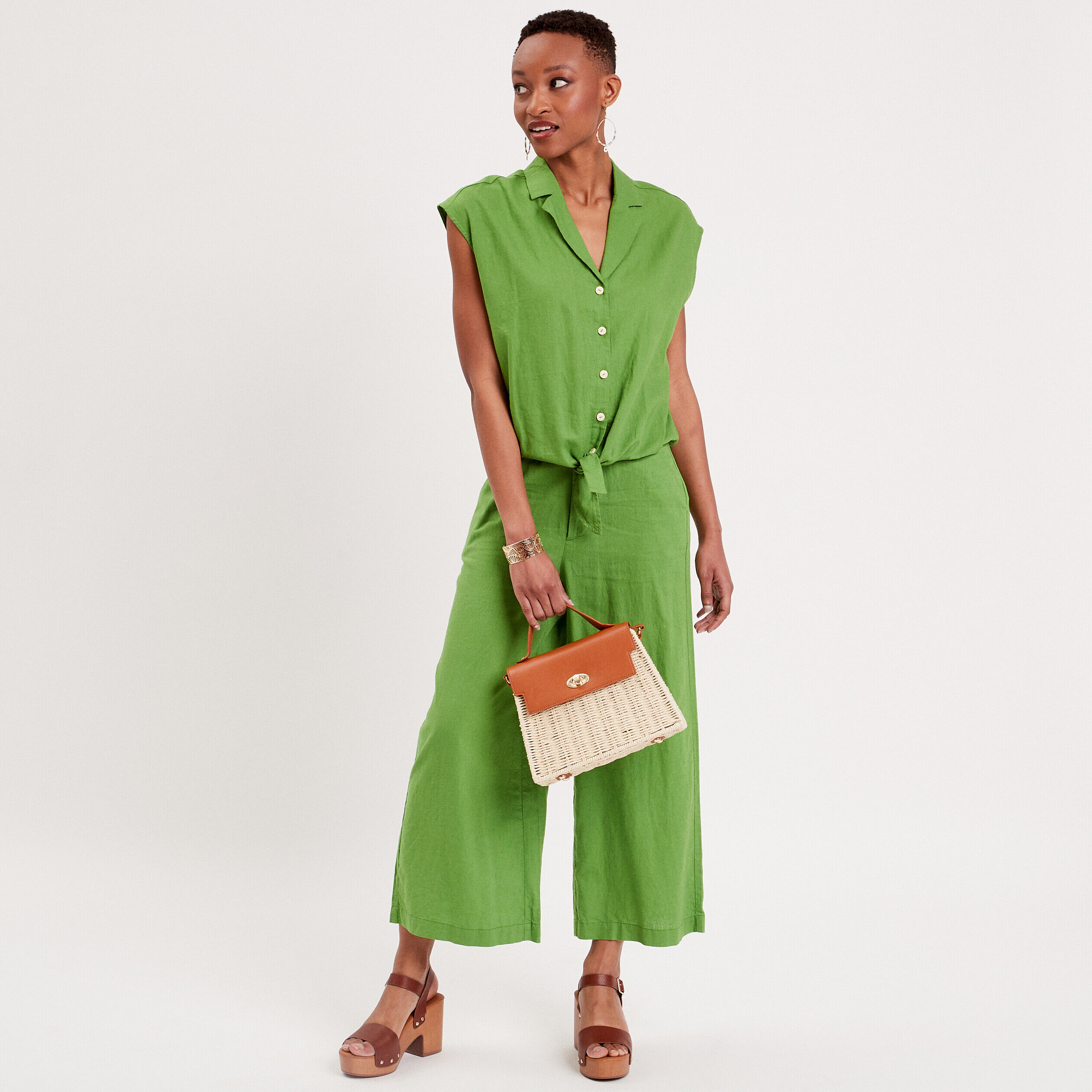 Chemise à nouer vert femme | Cache Cache