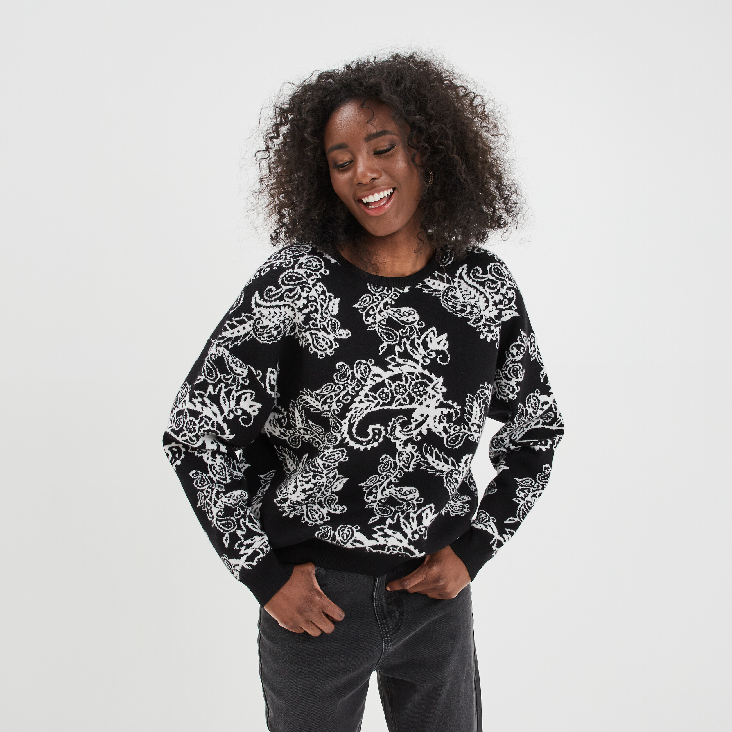 Pull droit col rond Liberto noir femme | La Halle
