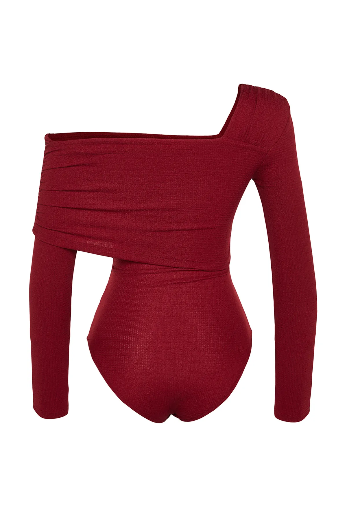 Trendyol Collection  Weinroter asymmetrischer Kragen, detailliert drapiert, tailliert/körperbetont, Wickel-/strukturierter Strickbody TWOAW23BD00043