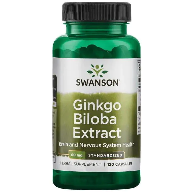 Gélules Swanson à l'extrait de Ginkgo Biloba pour le soutien de la mémoire