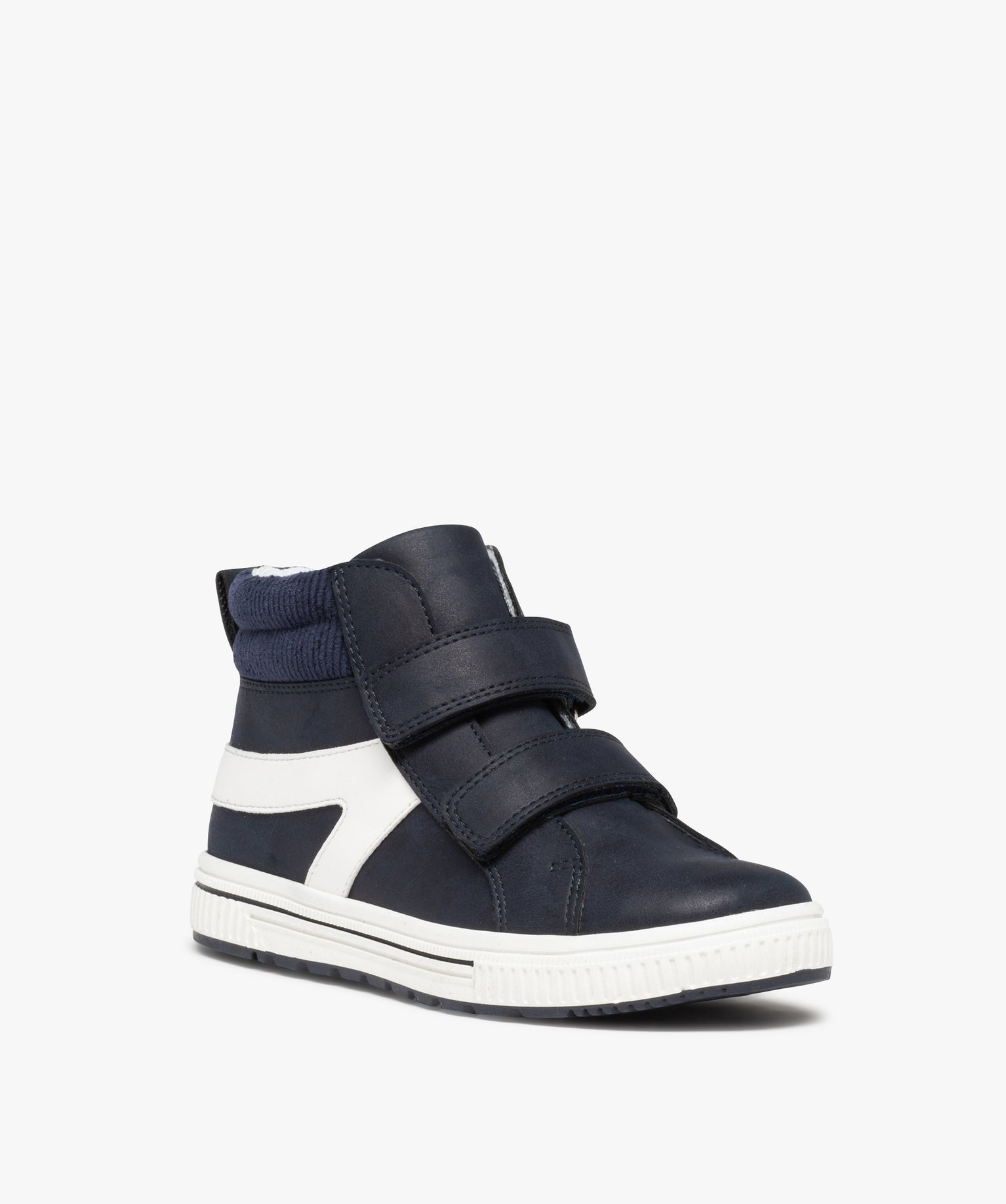 Baskets Garçon mid-cut bicolores détail velours ctelé marine | GEMO