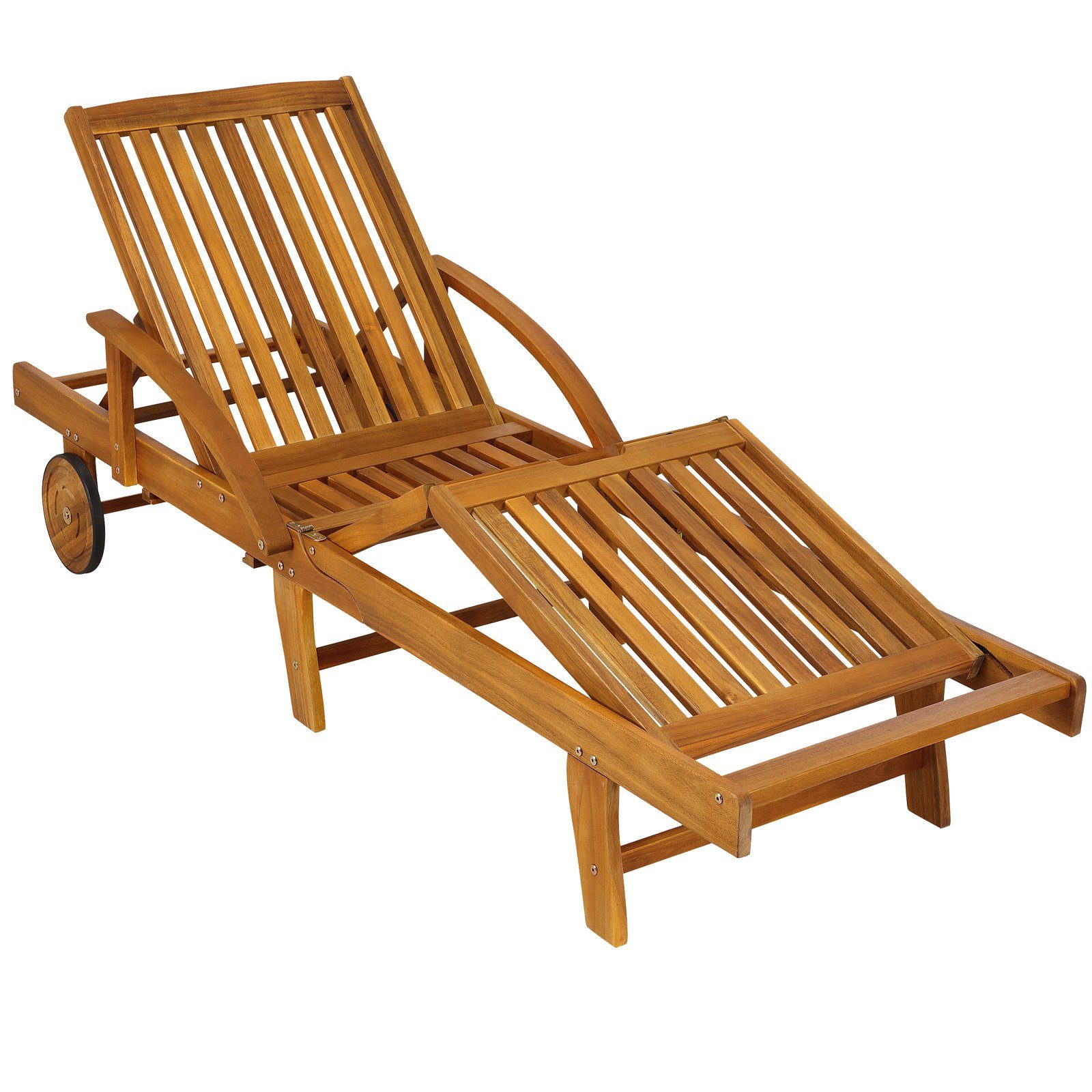 Casaria Gartenliege Braun, Akazien Holz verstellbar Tisch ausziehbar klappbar 160 kg belastbar