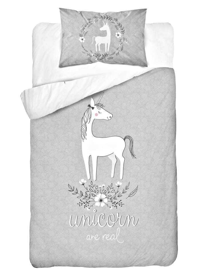Carpe Sonno Wende-Bettwäsche Set Einhorn Timeline in Grau günstig kaufen 100 x 135 cm   40 x 60 cm