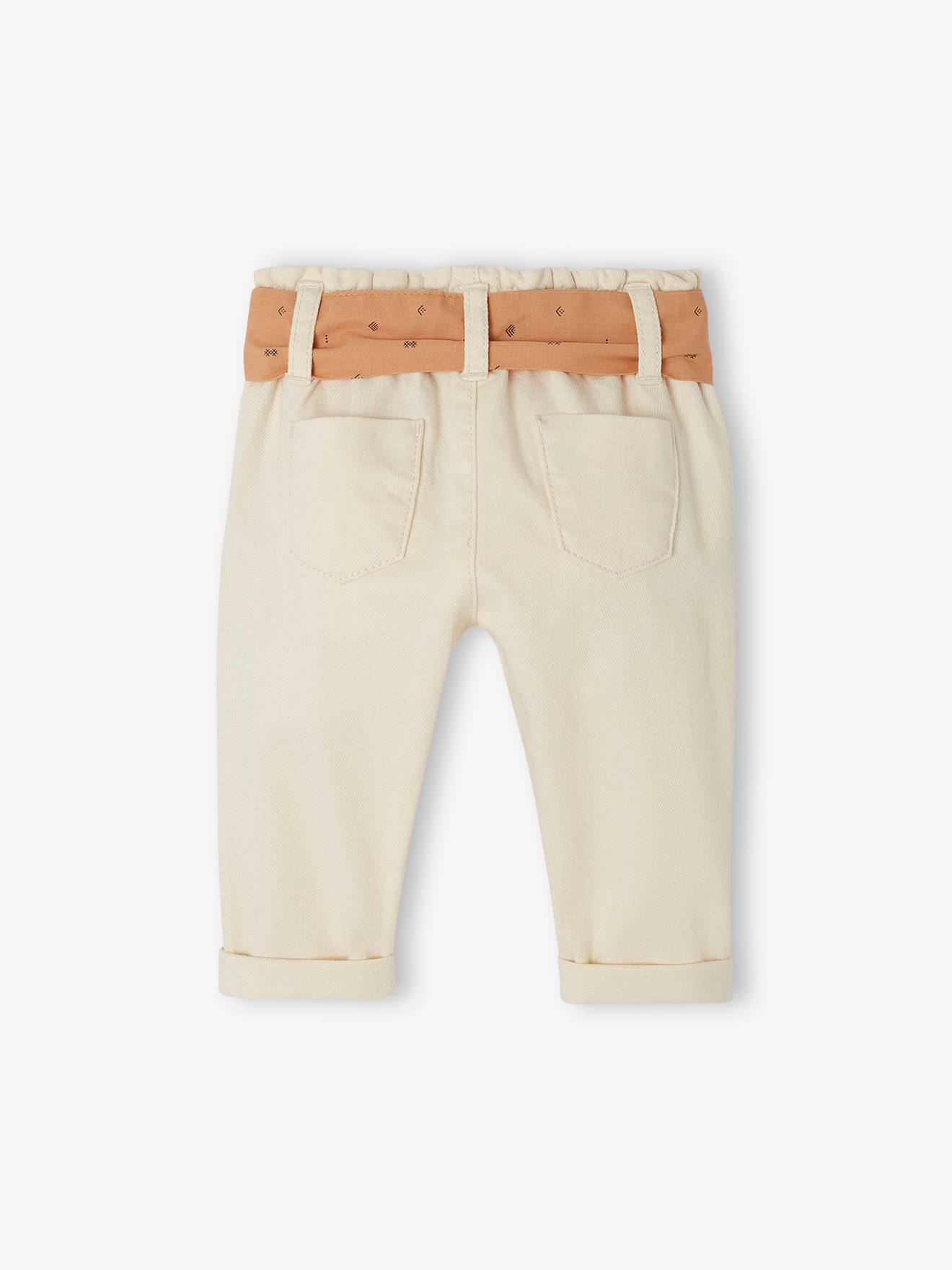 Vertbaudet Baby Paperbag-Hose mit Gürtel - wollweiß