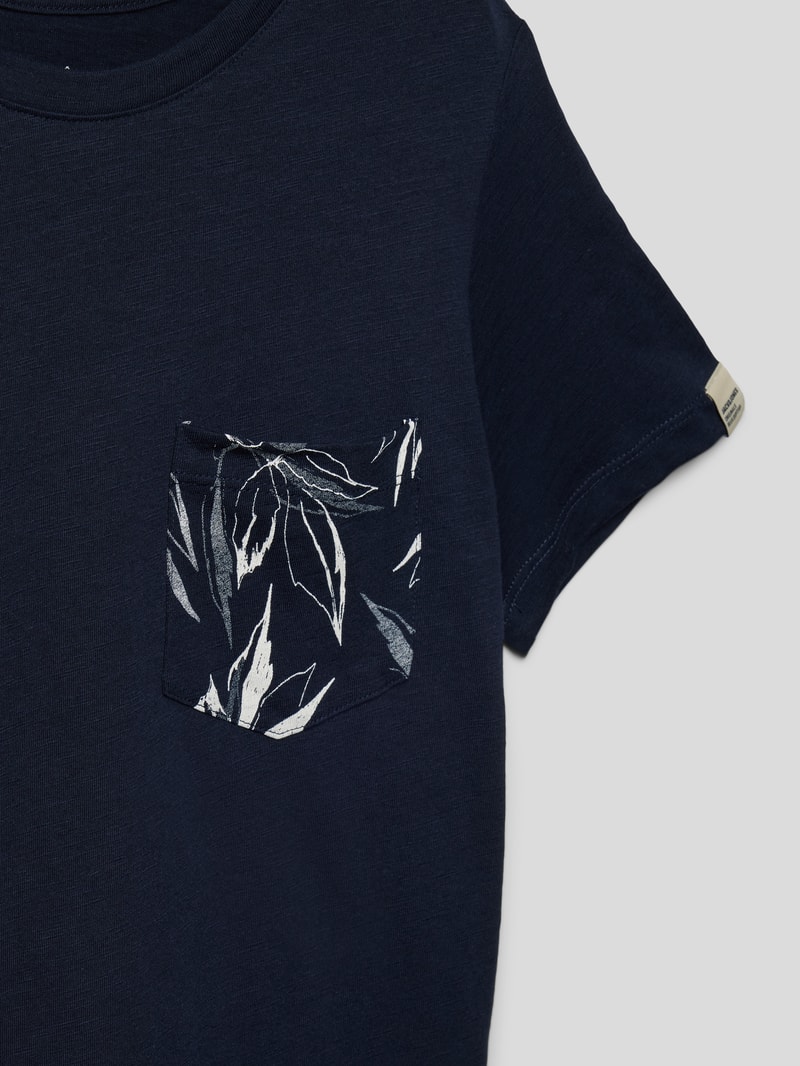 T-Shirt aus Baumwolle mit Label-Detail Modell 'CRAYON' in marineblau