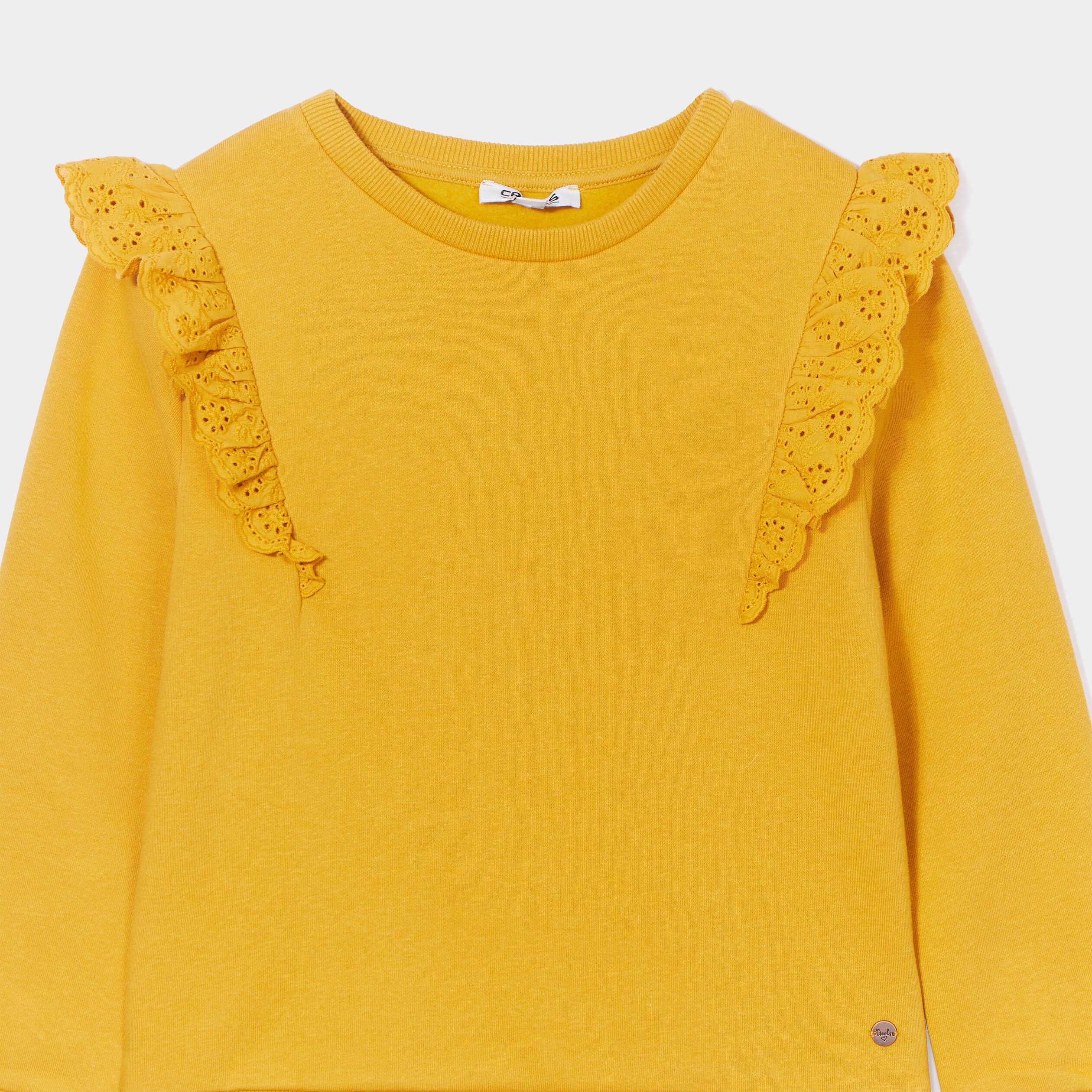 Sweat à volants broderie anglaise Creeks jaune moutarde fille | La Halle