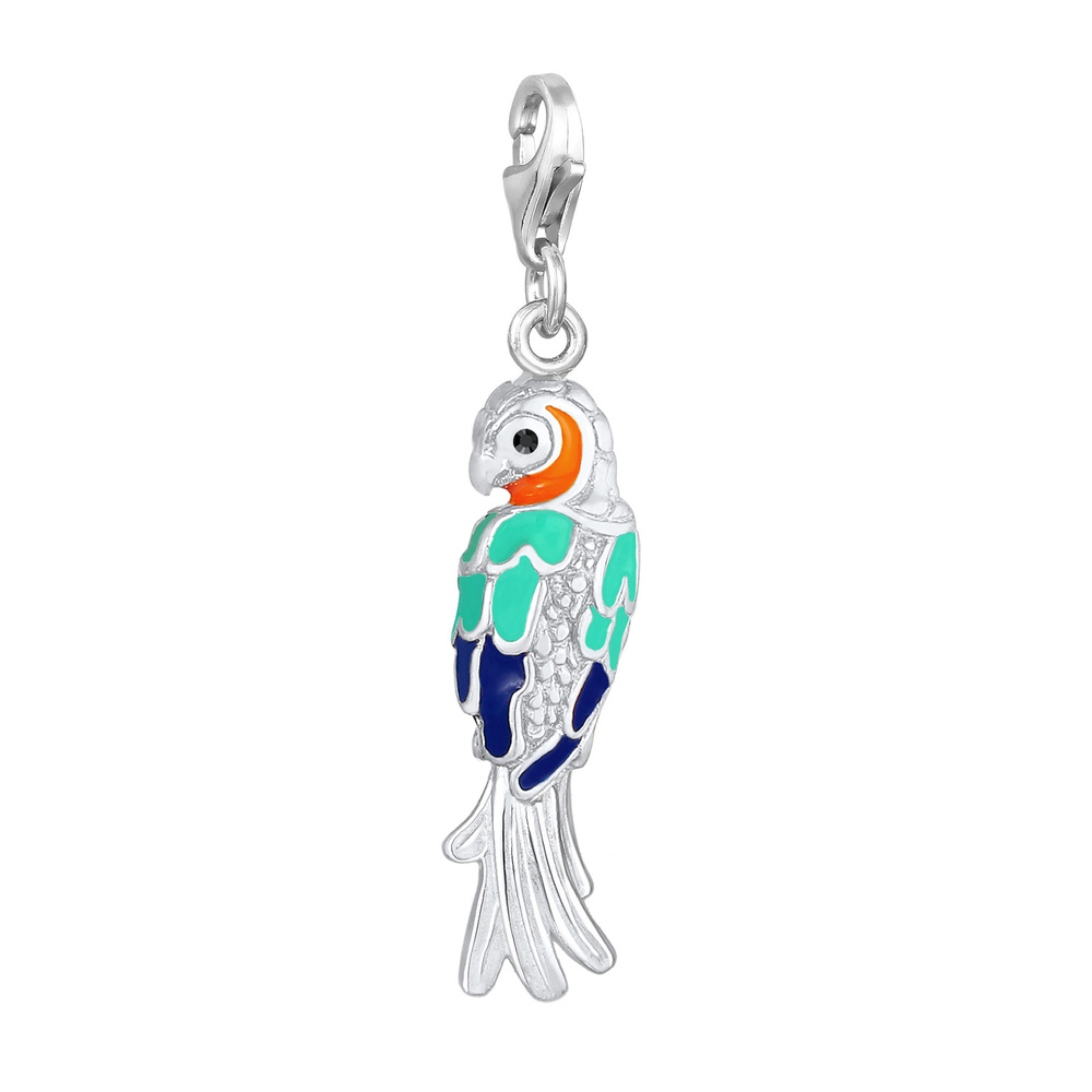 Nenalina Nenalina Amulette Perroquet féminin coloré avec de l'émail et des cristaux en arg Pendentif