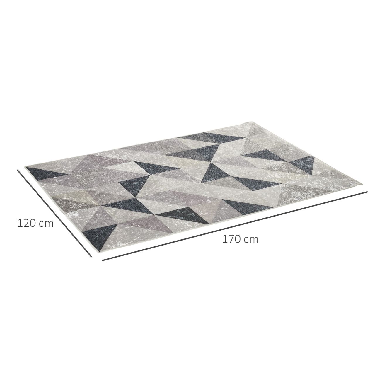 HOMCOM Teppich im Trenddesign moderner Teppich mit geometrischen Formen für Wohnzimmer Schlafzimmer Küche Polyester Grau Schwarz Weiß 120 x 170 cm