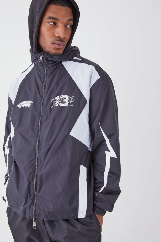 Tall Oversize Colorblock Regenjacke mit Reißverschluss