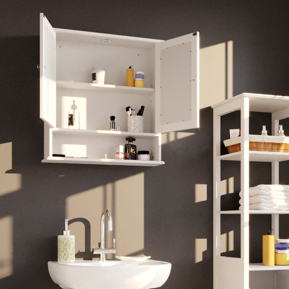 Vicco Badezimmerspiegelschrank Spiegelschrank Badspiegel mit Ablage 2 Türen 58x56cm BIANCO Weiß