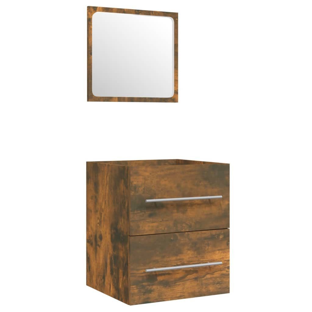 vidaXL Badezimmerspiegelschrank Waschbeckenschrank mit Einbaubecken Räuchereiche Holzwerkstoff (2-St)
