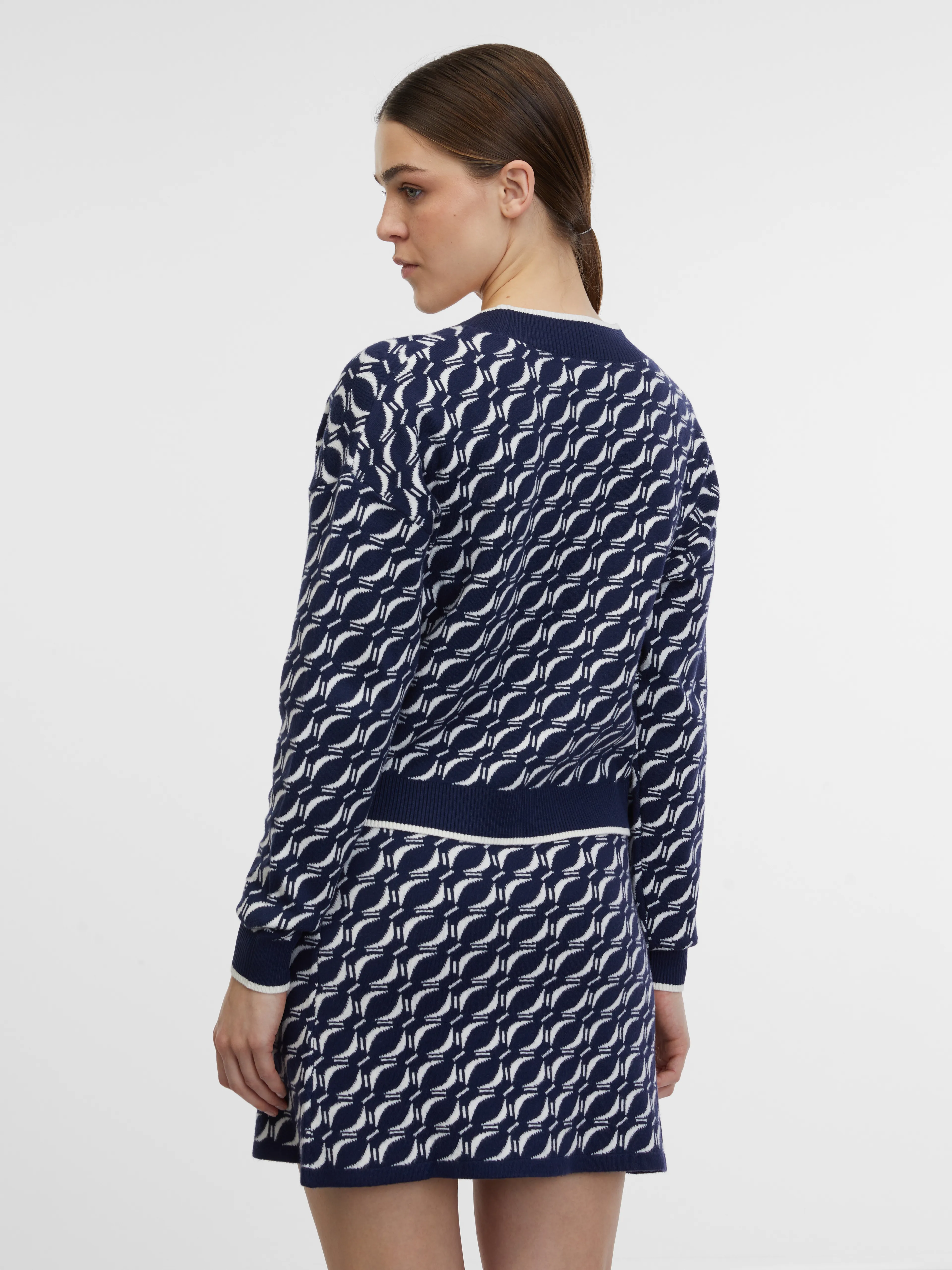 Dunkelblaue gemusterte Damen-Strickjacke ORSAY