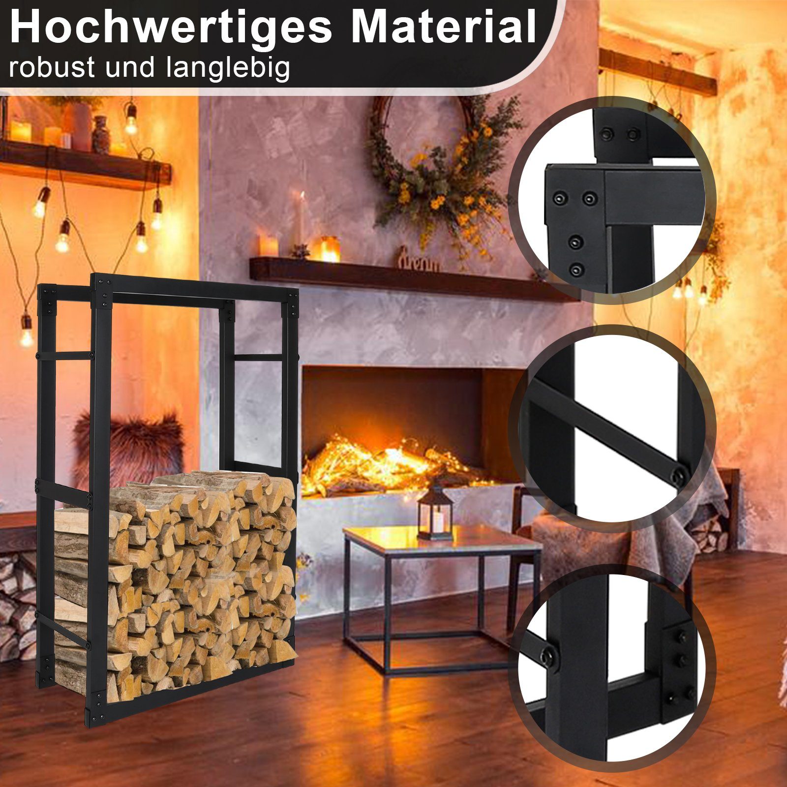 Yakimz Kaminholzregal Kaminholzregal Erhältlich in 8 Größen, Holzregal, Holzvorrat schwarz, BxTxH:60x25x100 cm