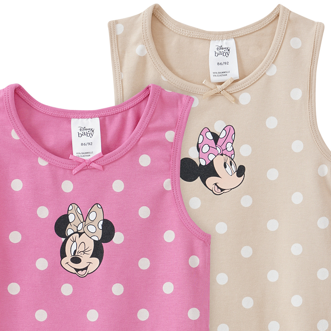 2 Minnie Maus Unterhemden mit Pünktchen