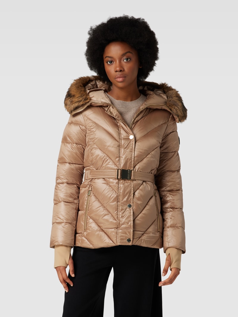 Steppjacke mit Kunstfellbesatz in gold