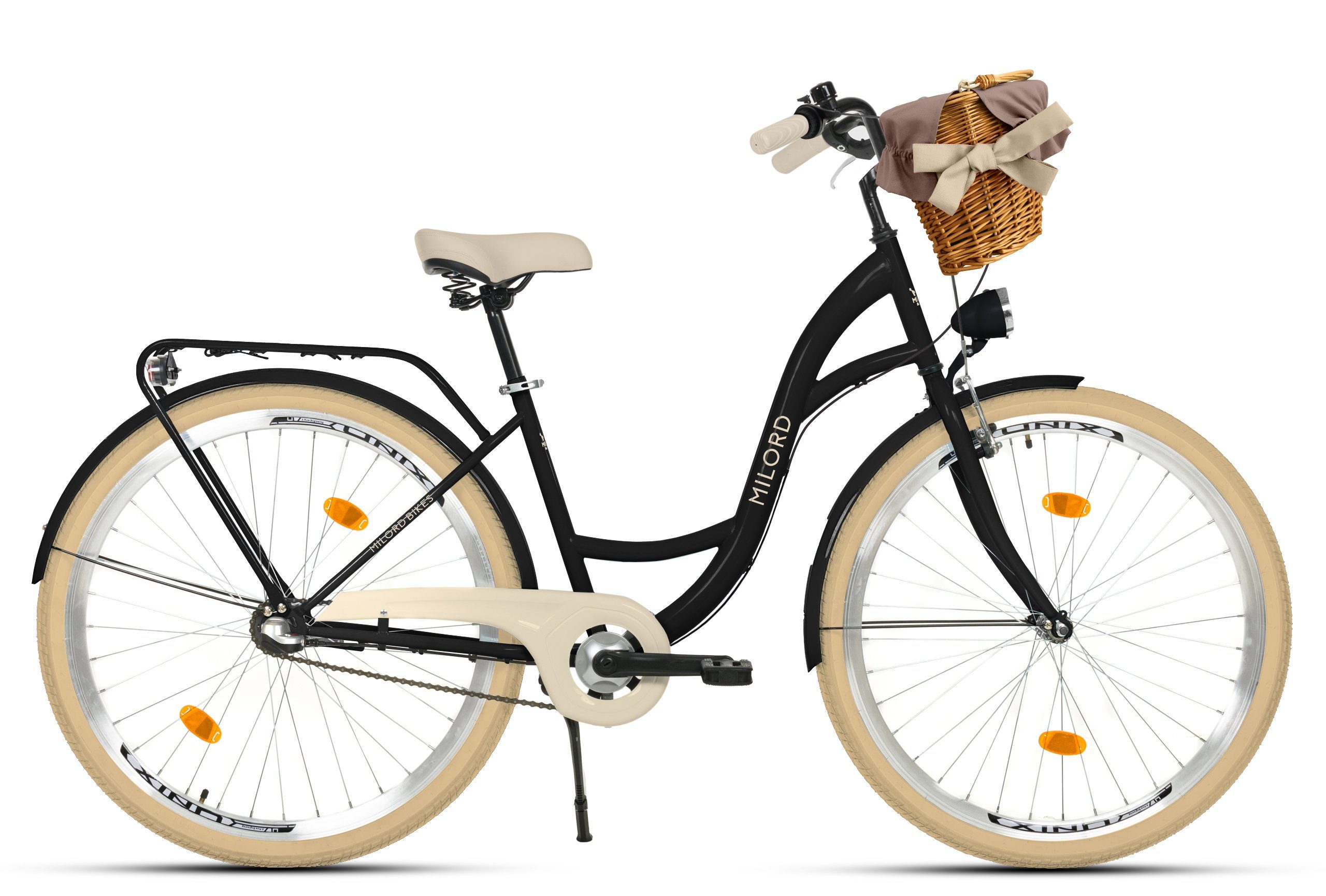 MILORD BIKES Cityrad Milord City Fahrrad Korb Damen, 28/26 Zoll, Schwarz-Creme, 3-Gang, 3 Gang, Nabenschaltung
