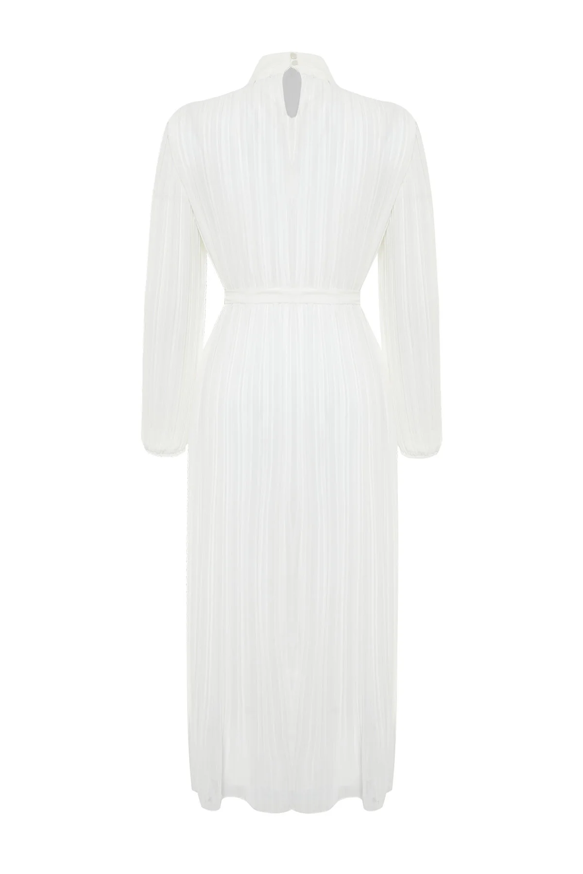 Trendyol Modest  Gefüttertes, weißes Chiffon-Plissee-Kleid für besondere Anlässe - TCTSS24DB00040