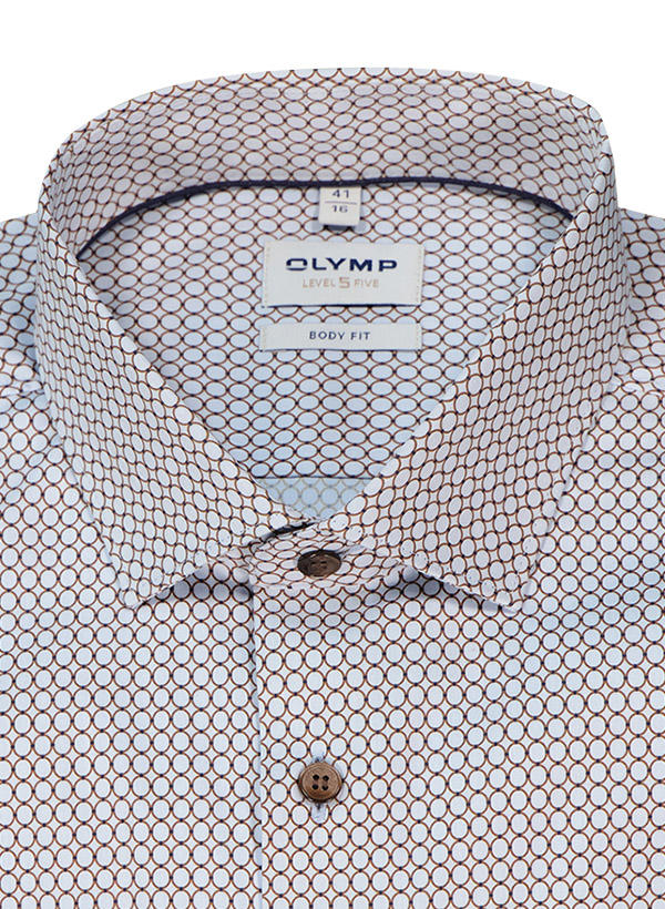 OLYMP, Hemd, Body Fit, Baumwoll-Stretch, Extra langer Arm, blau-braun gemustert