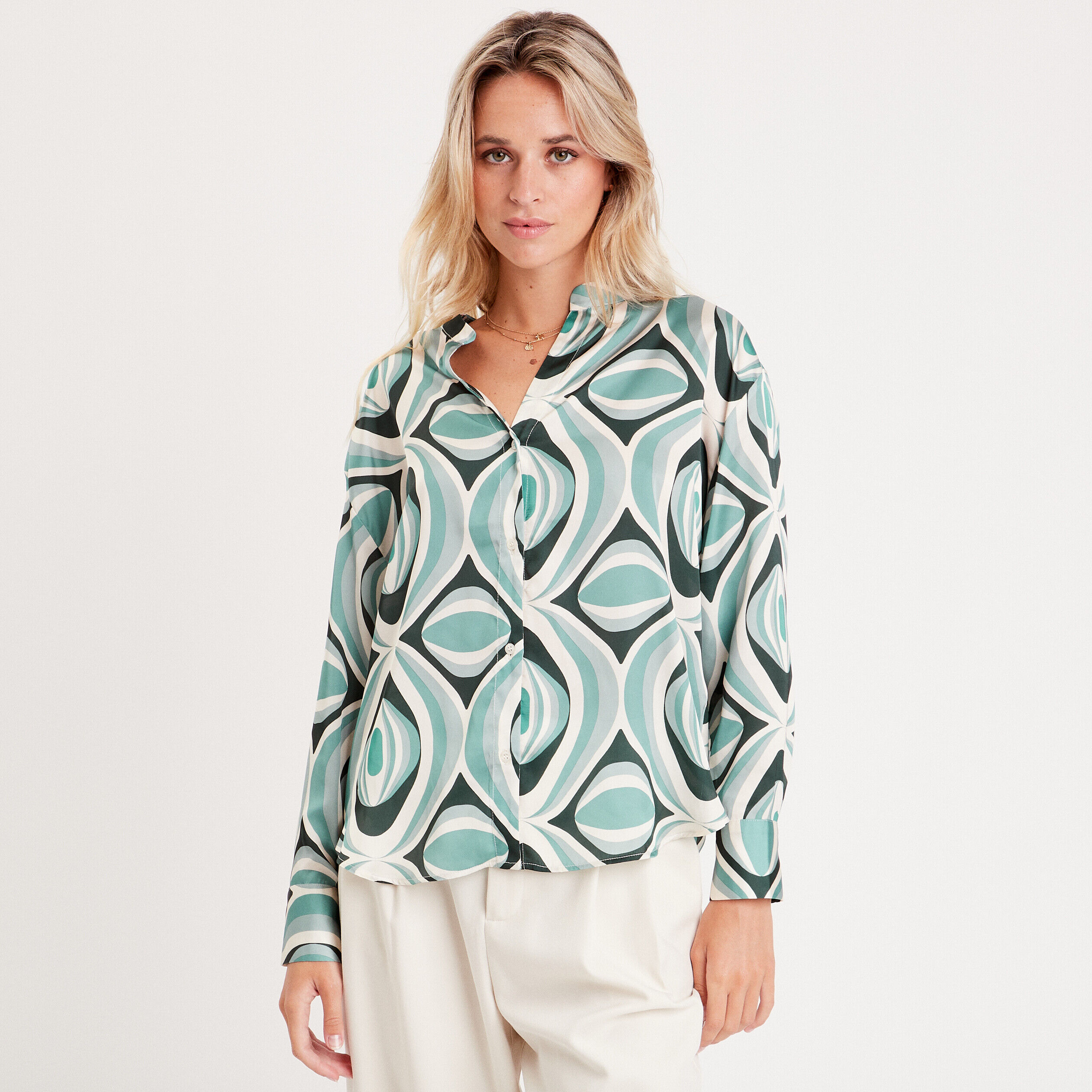 Chemise manches longues vert femme | Cache Cache