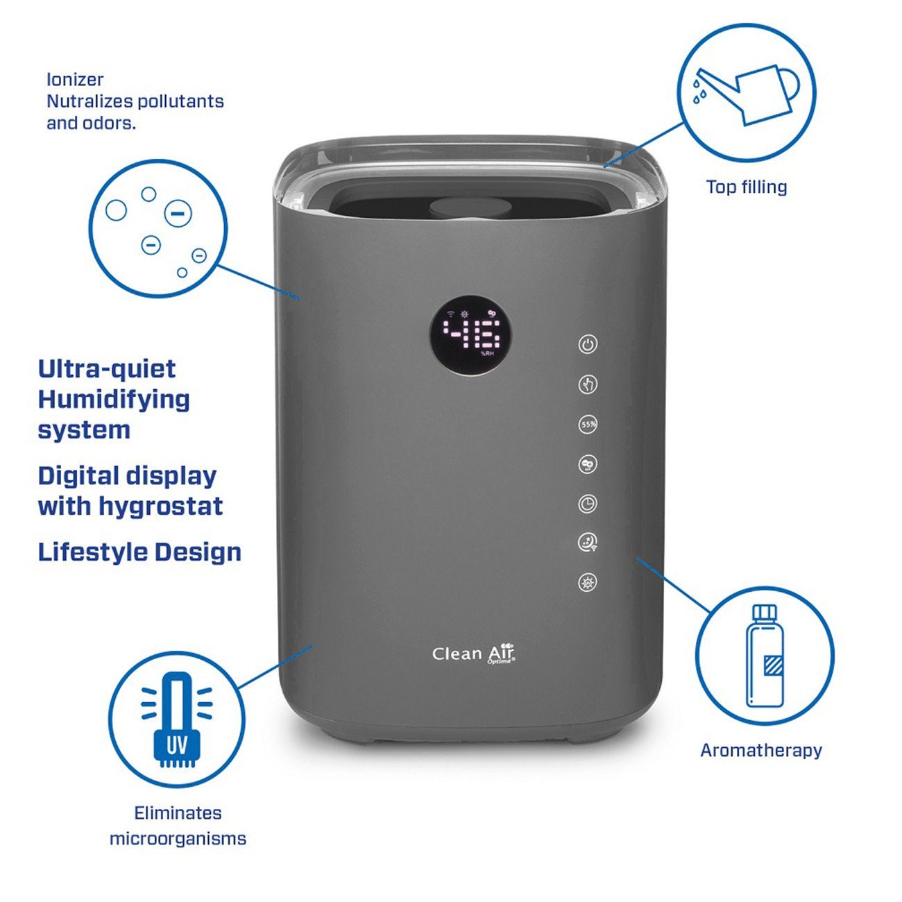 Clean Air Optima Luftbefeuchter CA-605T Smart Top Filling, 3,8 l Wassertank, Clean Air Optima® App