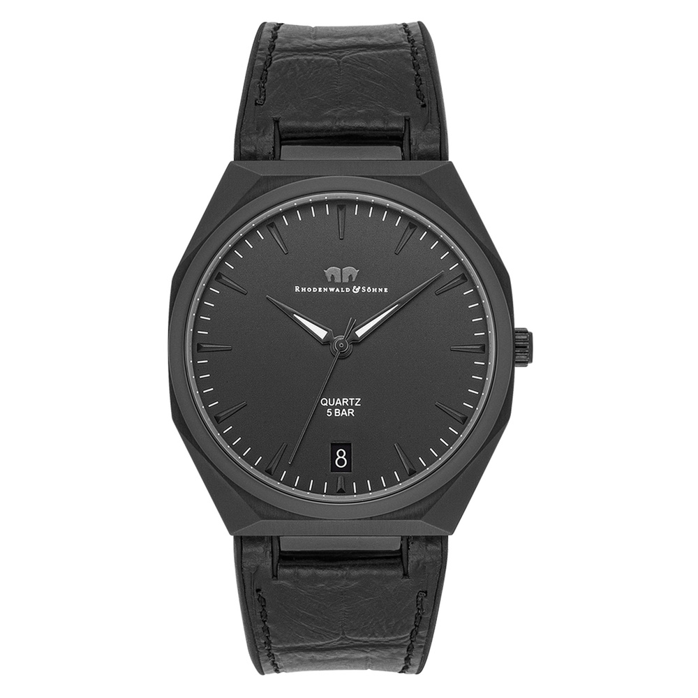 Rhodenwald & Söhne Montre à quartz Cooledge en Noir Cuir véritable/silicone en Noir Montre